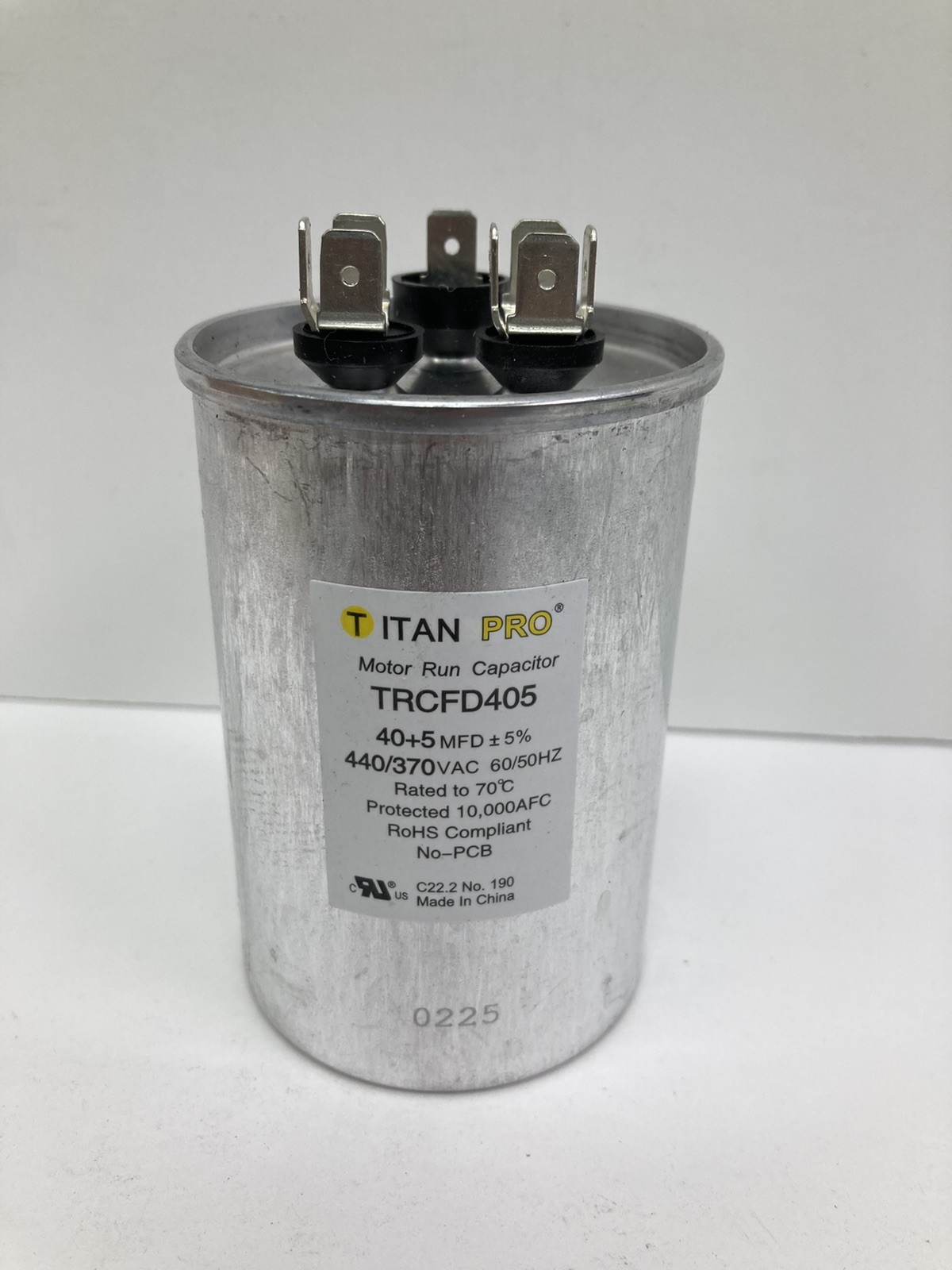 Titan Pro TRCFD405 Dual Rated Motor Run Capacitor Round MFD 40/5 Volts 440/370