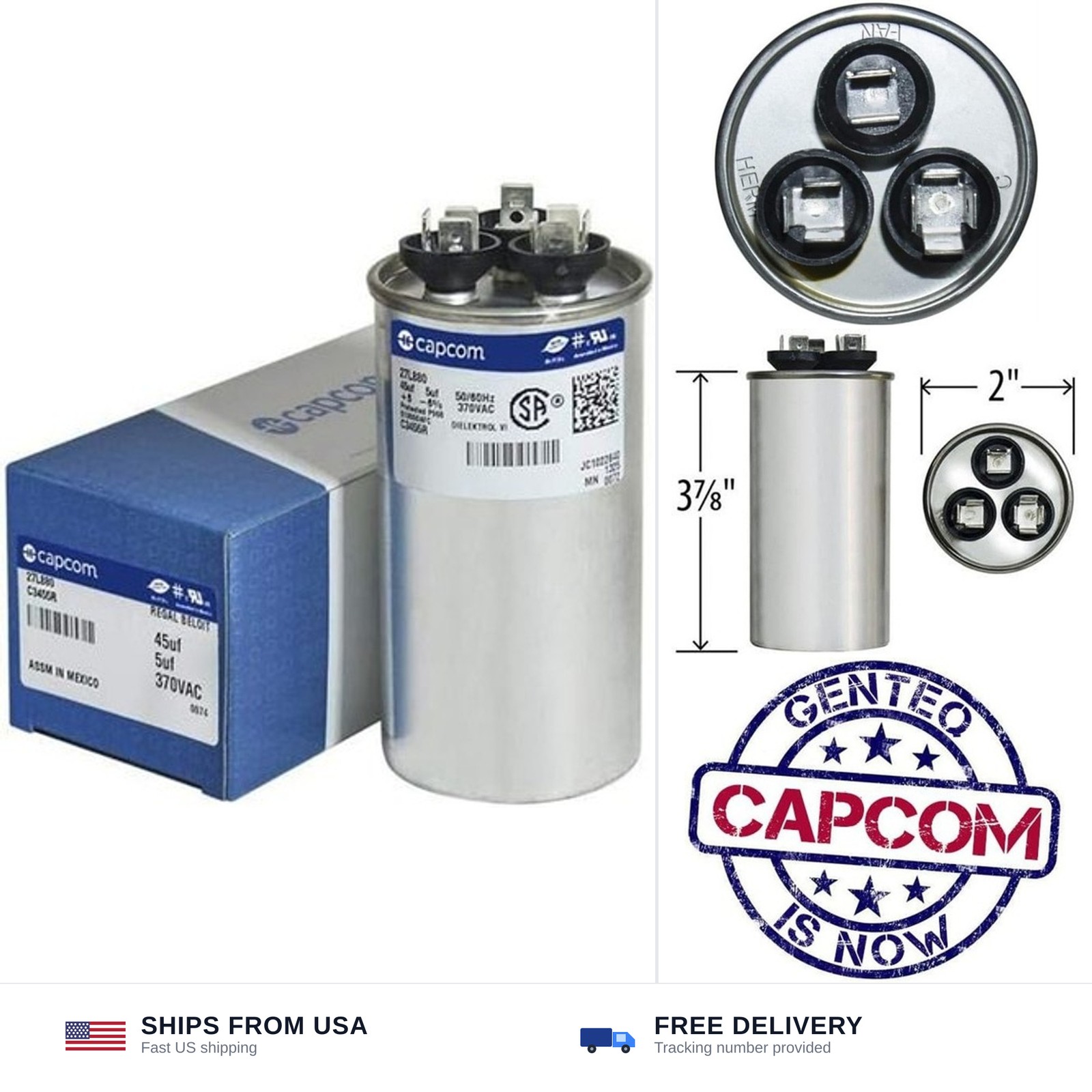 GE Genteq Capacitor round 45/5 uf MFD 370 volt 27L880 (replaces old GE# Z97F9…