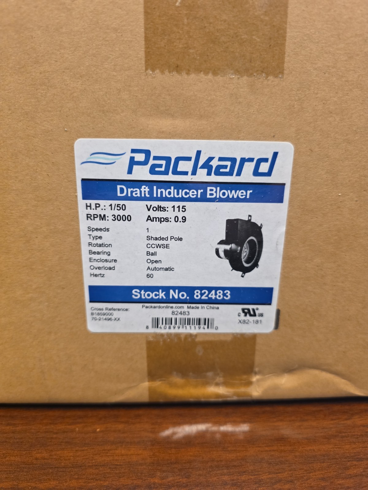 Packard – Goodman/Raheem Draft Inducer Motor Repl (1/50 HP, 115V 3000 RPM) 82483