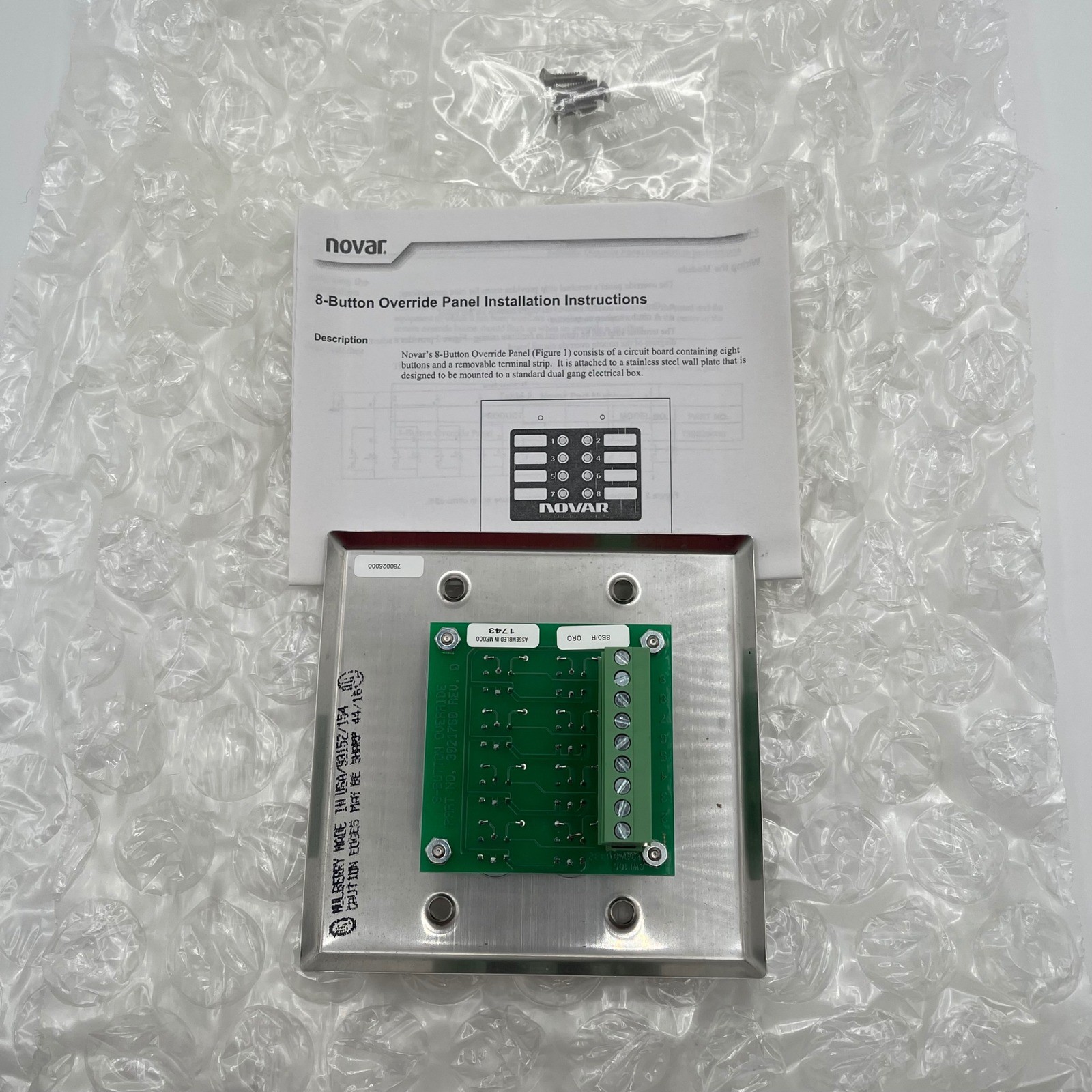 Novar Controls 8-Button Override Panel 8BO/R ORO Stainless Steel Dual Gang NEW