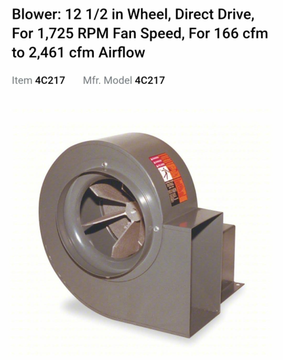 🔥CLEARANCE 🔥 Dayton 4C217 Blower, 12 1/2 In