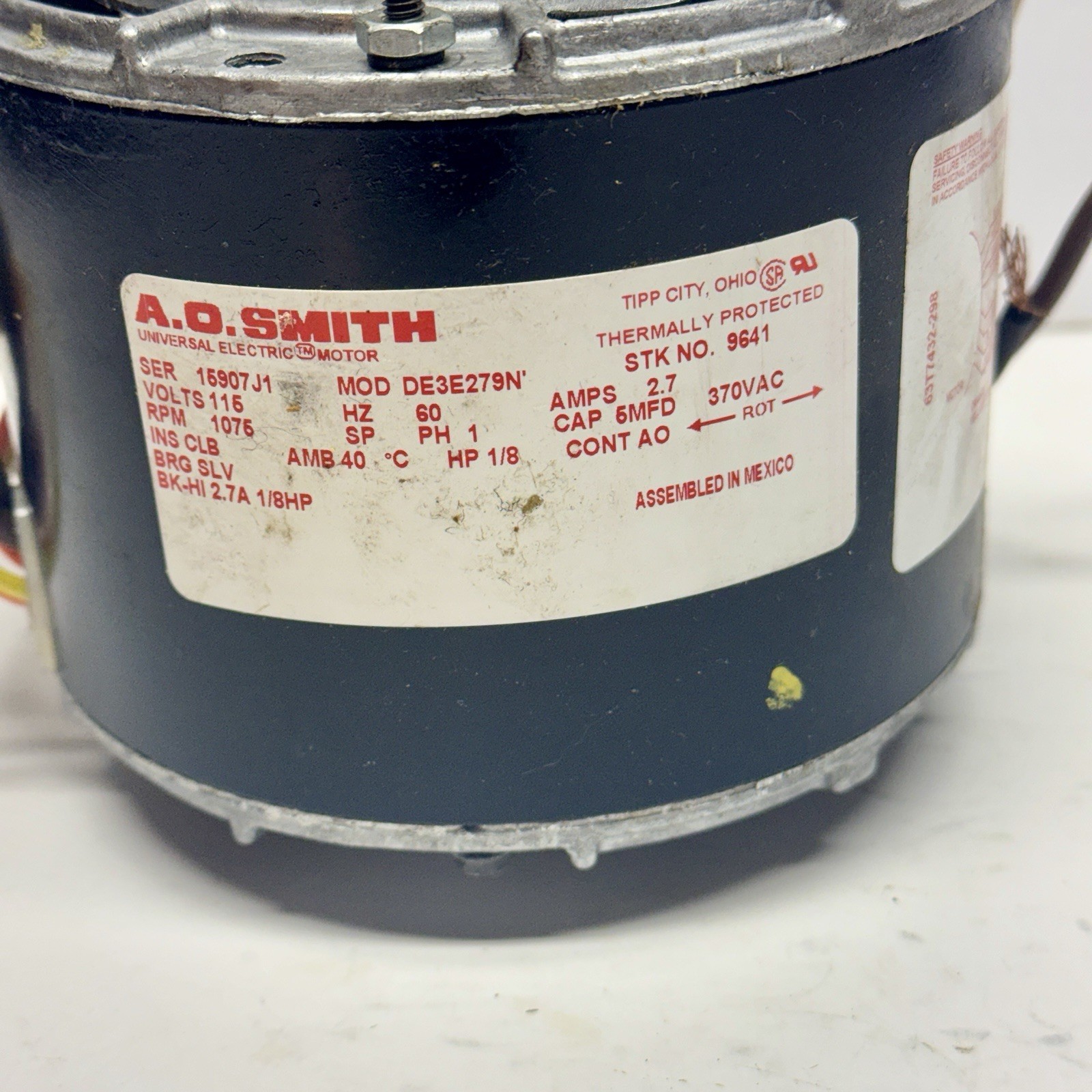 A.O. Smith DE3E279N Universal Electric Motor 1/8HP 115V 1075RPM