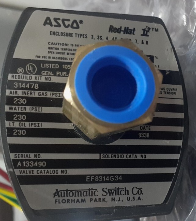 ASCO SOLENOID VALVE EF8314G34 -NEW, 30 DAY WTY (A4)