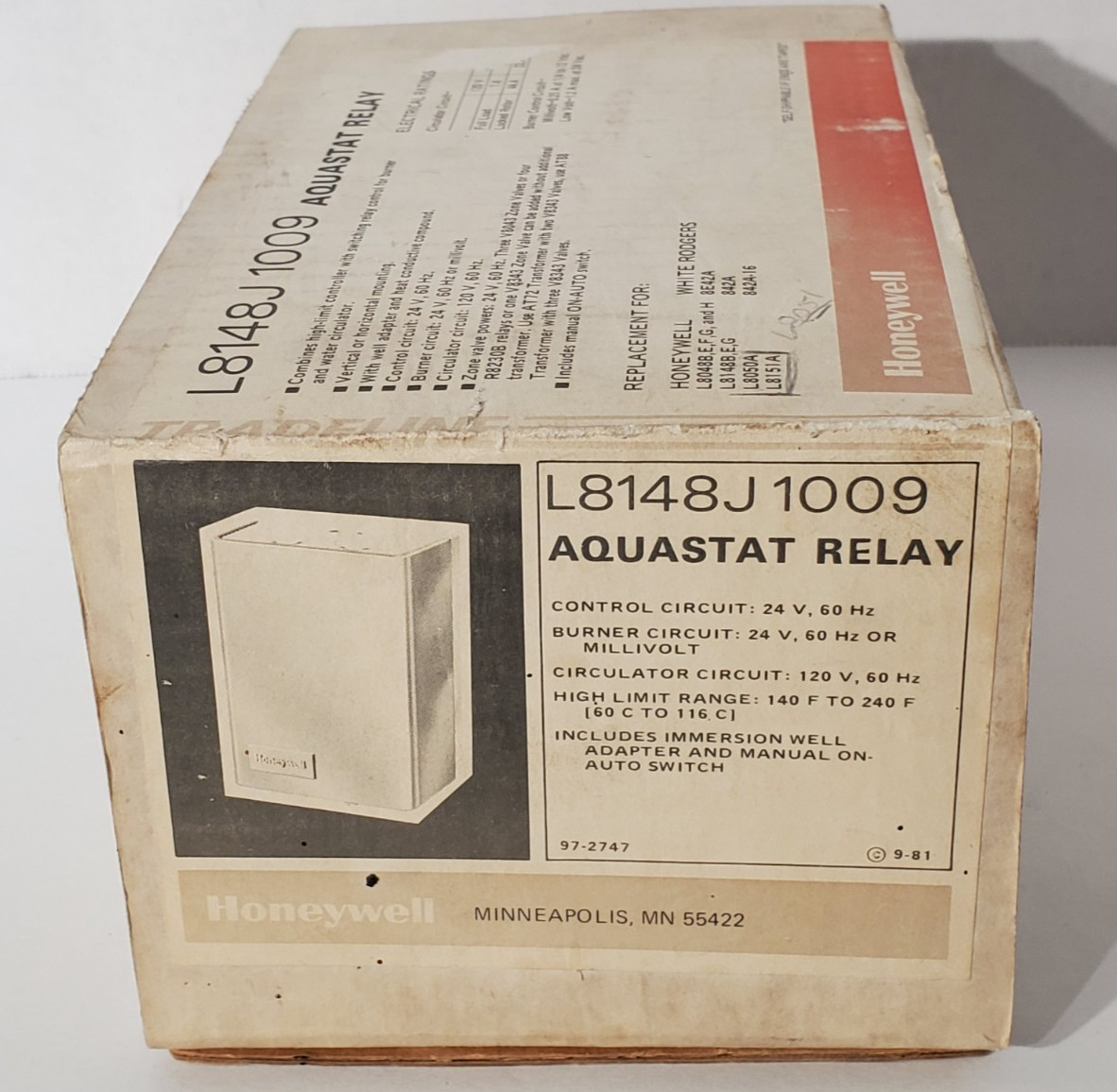 Honeywell L8148J1009 Genuine OEM Aquastat Relay for HVAC Applications Open Box