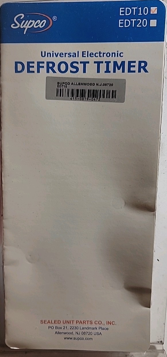 Supco Universal Electronic Defrost Timer EDT 10, 115vac, 10amp