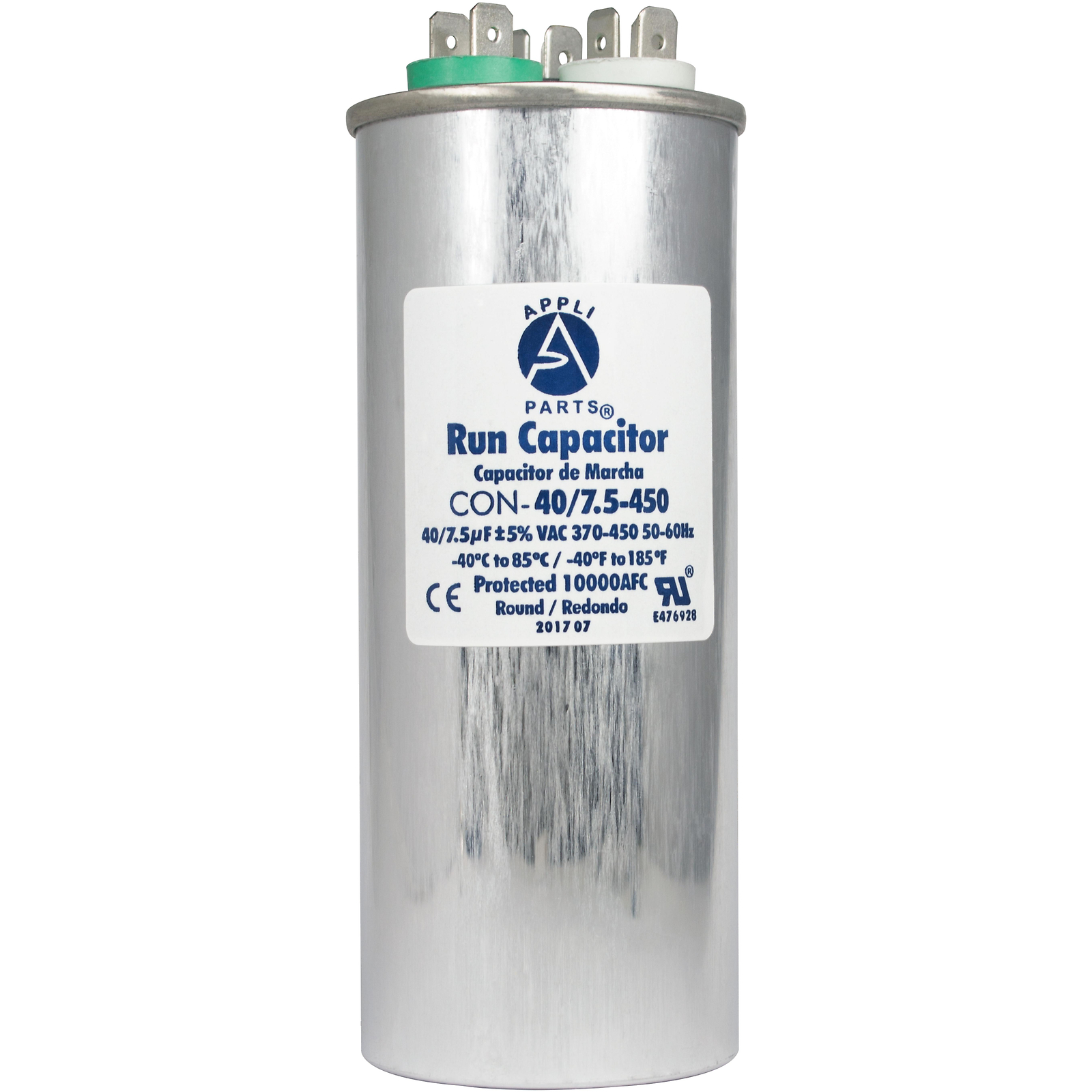 Appli Parts Dual Run Capacitor for ac 40+7.5 Mfd uF (microfarads) 370VAC or 450V
