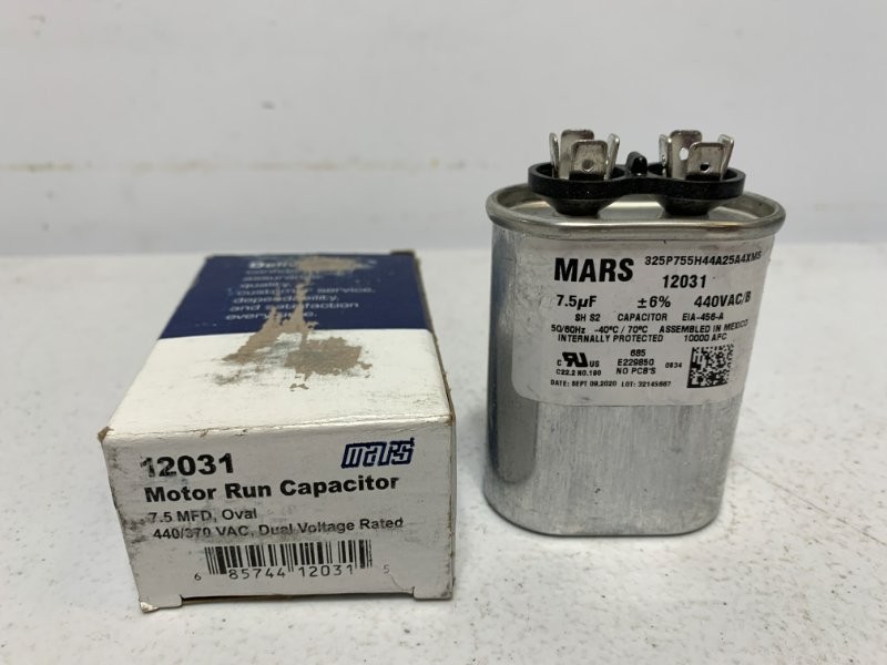 Mars 12031 Motor Run Capacitor 7.5uF 440V Oval