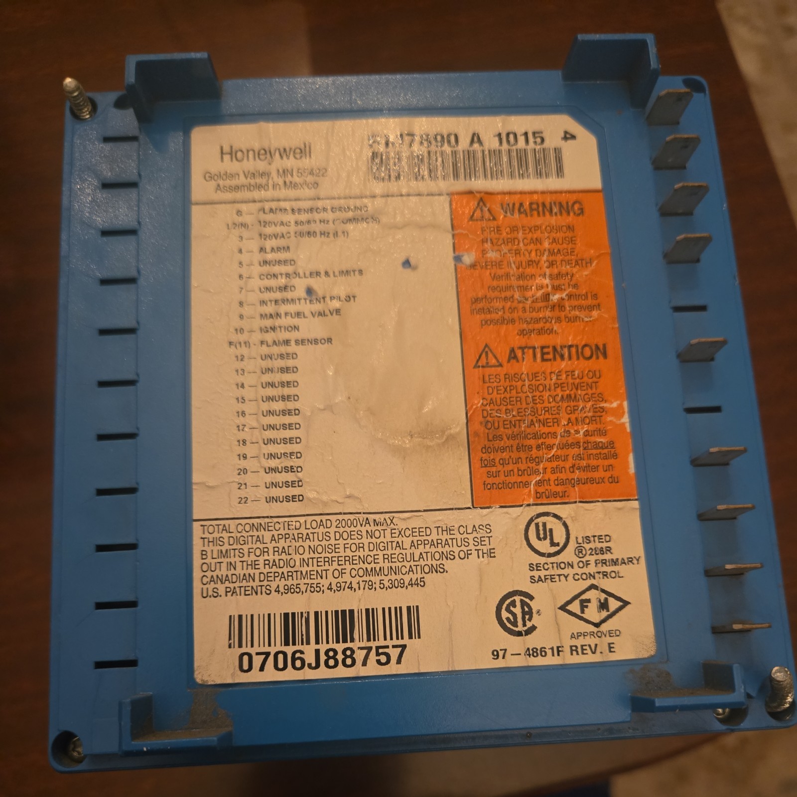 Honeywell Burner Control RM7890 A1015 0706J88757 Flame Amplifier “look below”!