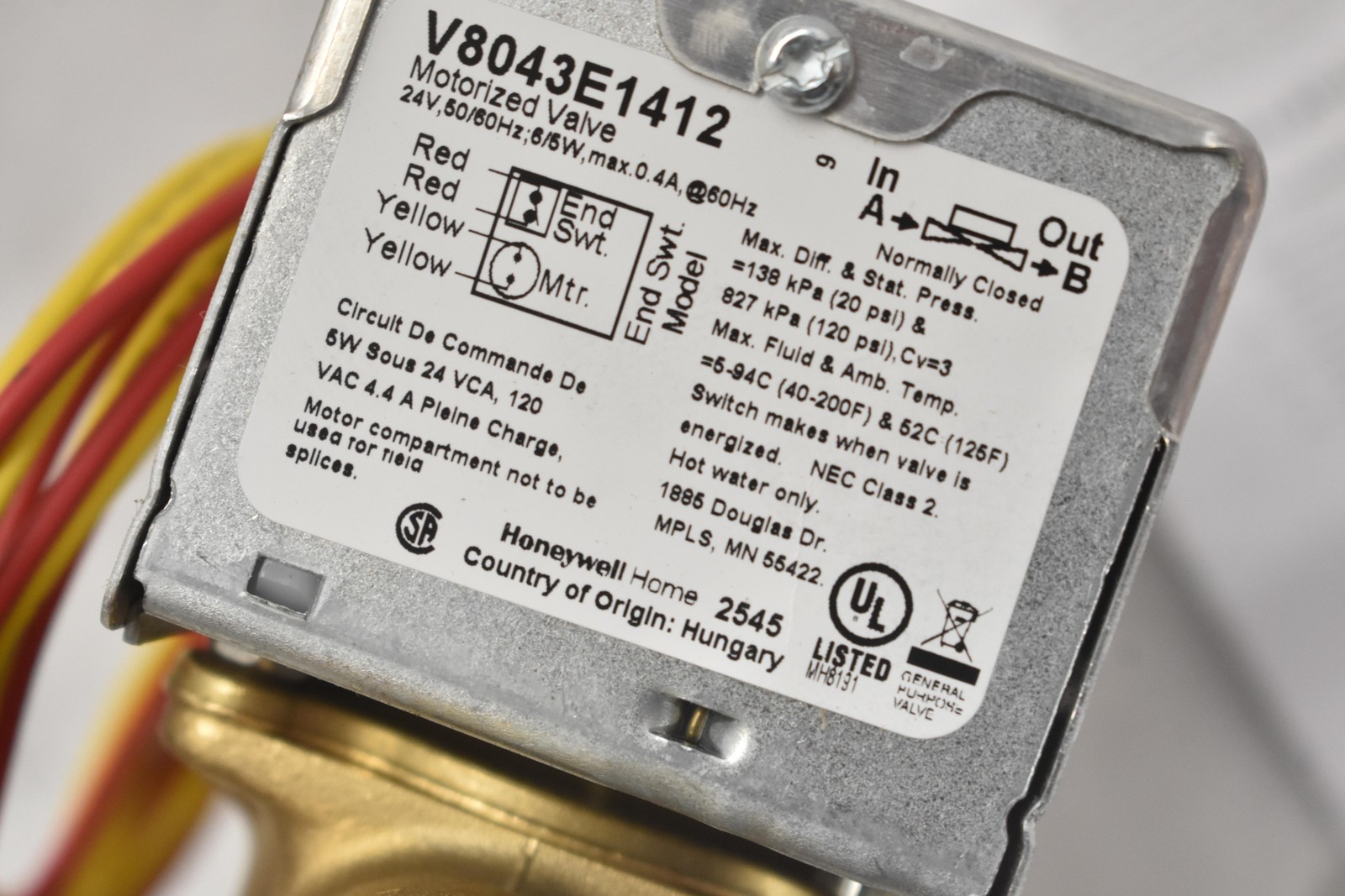 Honeywell Home V8043E1412/U Motorized Zone Valve 3/4 In Press Brass Hungary HVAC