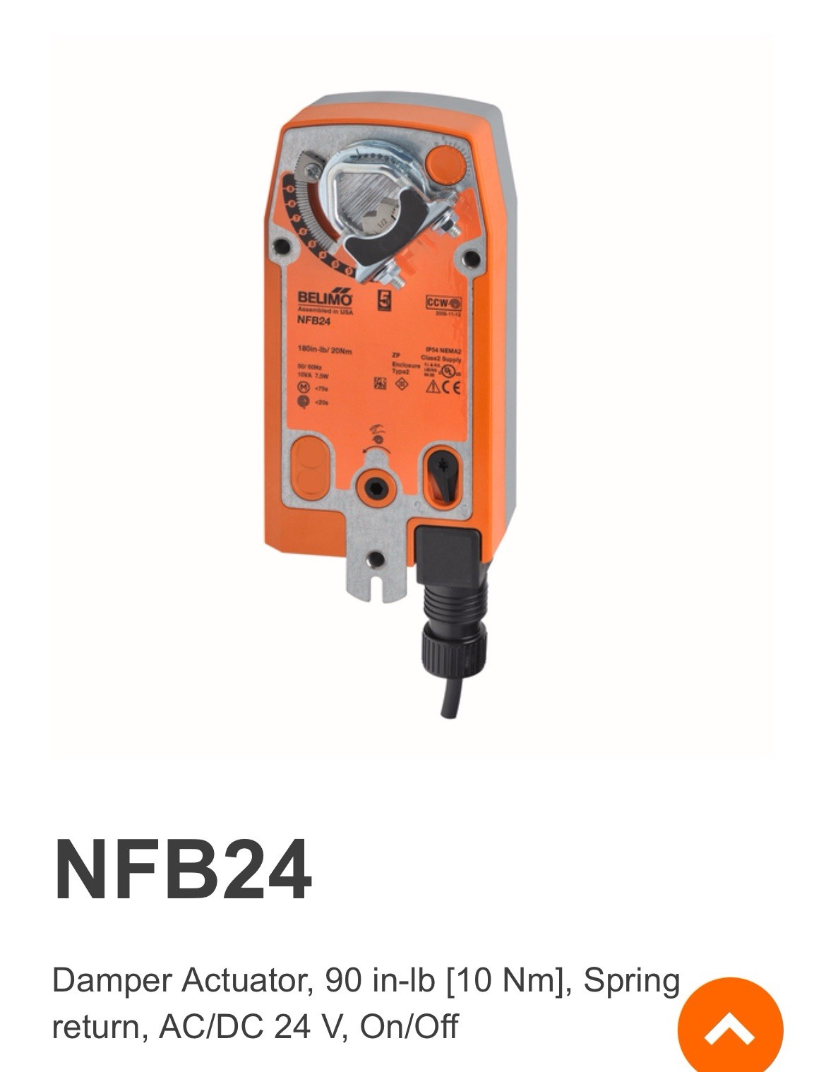 Belimo NFB24 Damper Actuator 24V Corded Electric MPN NFB24 NEW IN BOX