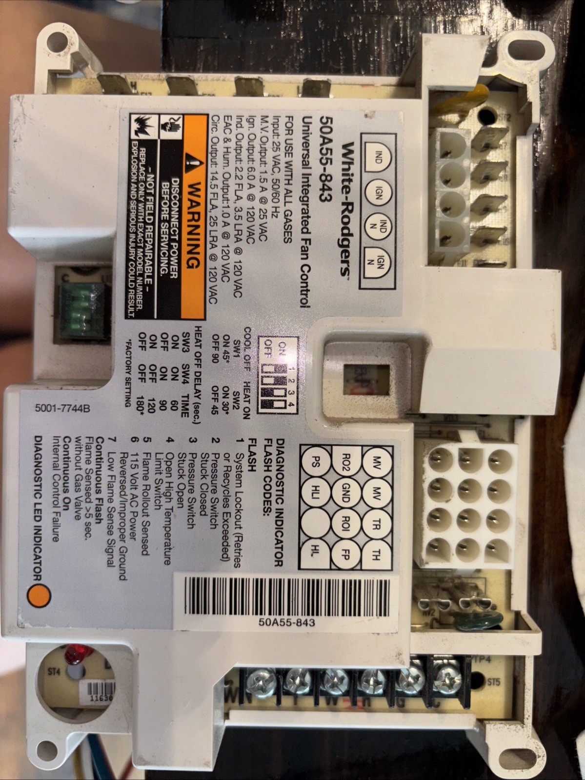 White-Rodgers 50A55-843 Universal Furnace Control 120V 1.5A