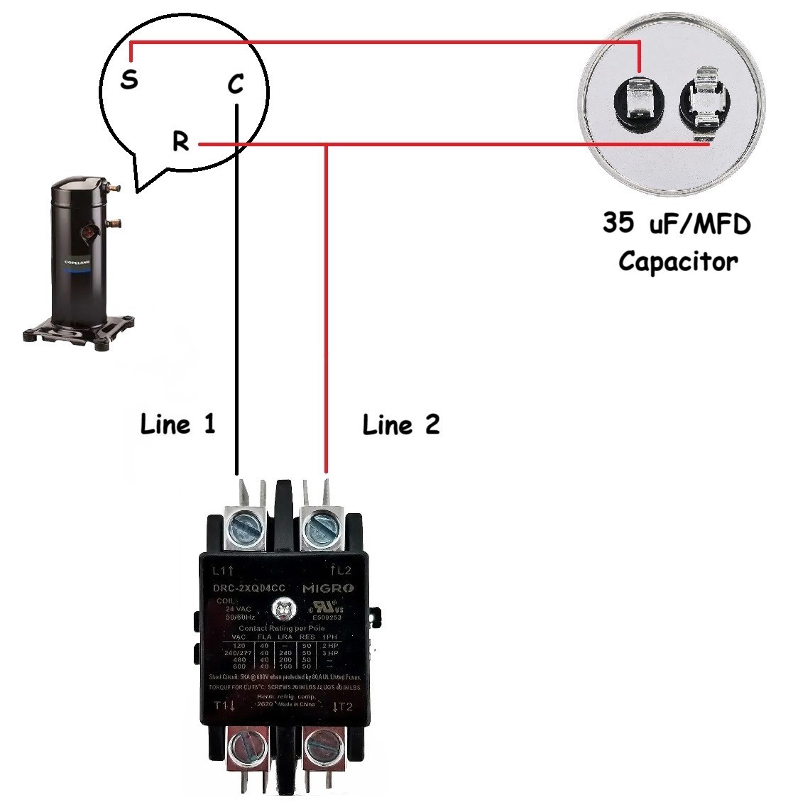 Round HVAC 35 uF/MFD Motor Run/Start Capacitor for AC Compressor and Condenser