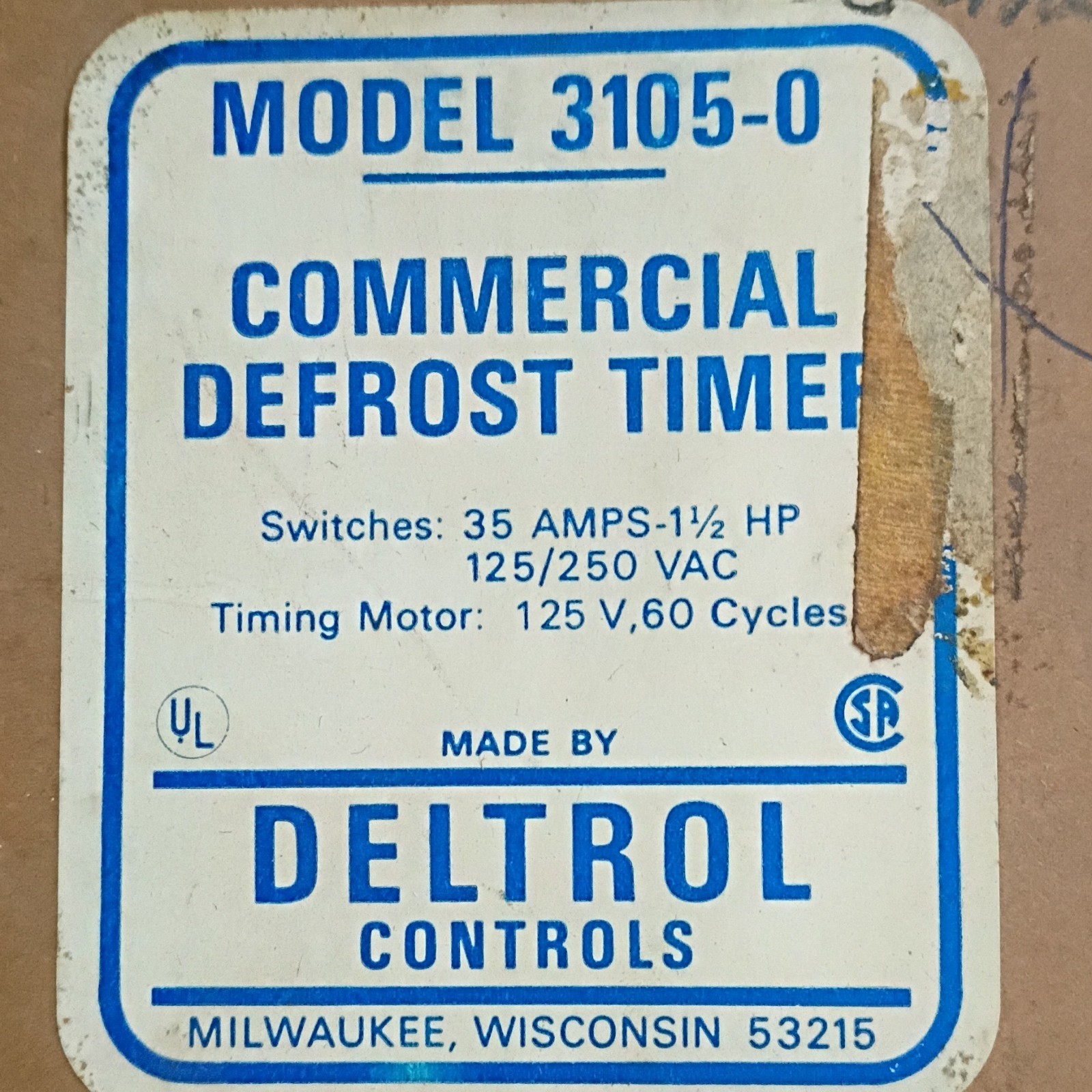 Deltrol Controls 3105-0 Commercial Defrost Timer 35A 125/250V Metal