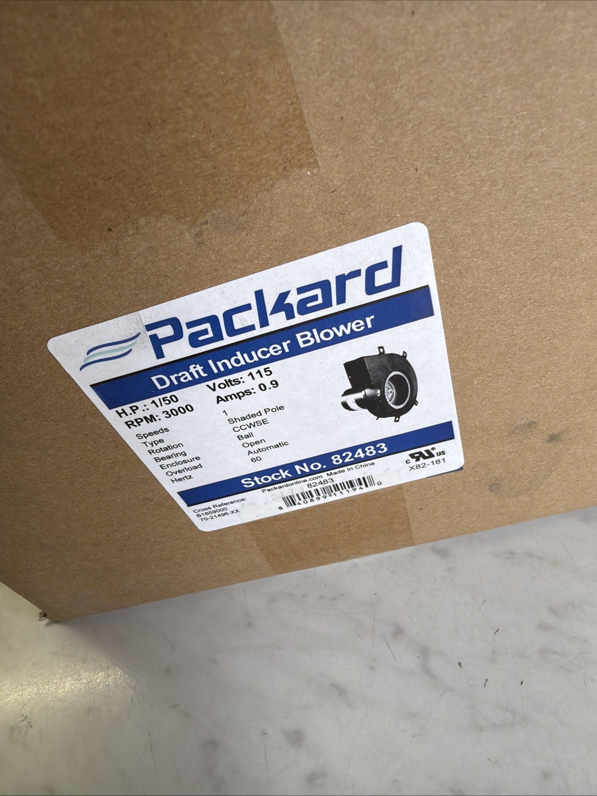 Packard – Goodman/Raheem Draft Inducer Motor Repl (1/50 HP, 115V 3000 RPM) 82483
