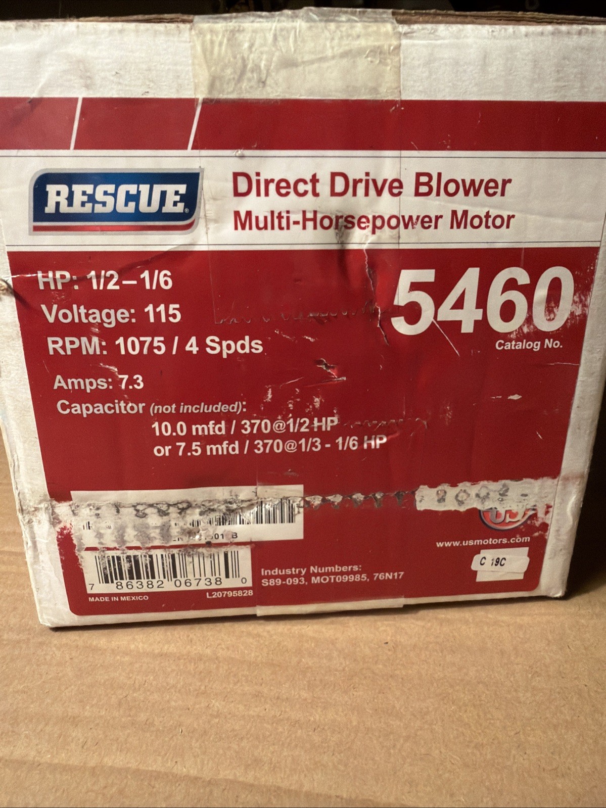 RESCUE 5460 Direct Drive Blower Motor Multi-Horsepower 1/2 to 1/6 HP 1075 RPM