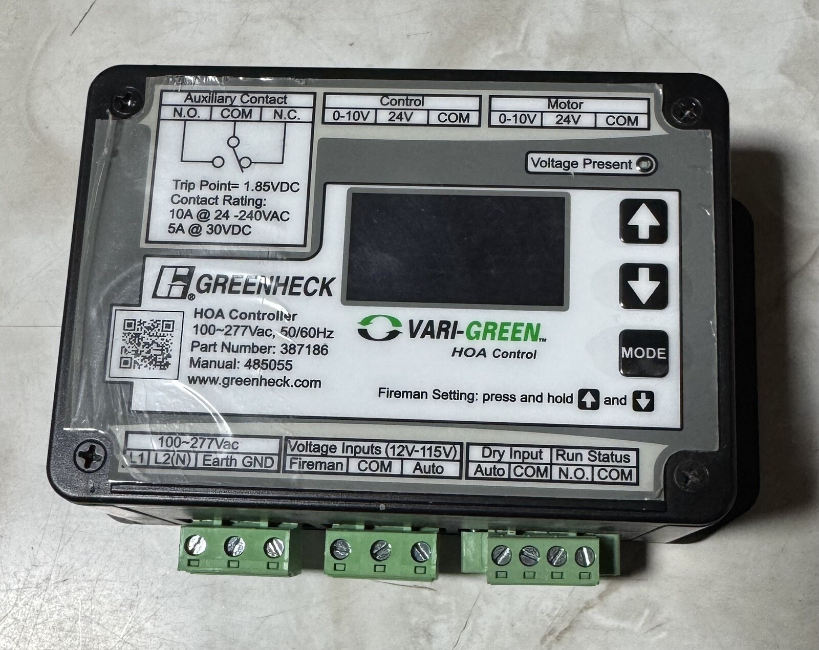 Greenheck 387186 Vari-Green HOA Control 100-277VAC 50/60 Hz Brand New No Reserve