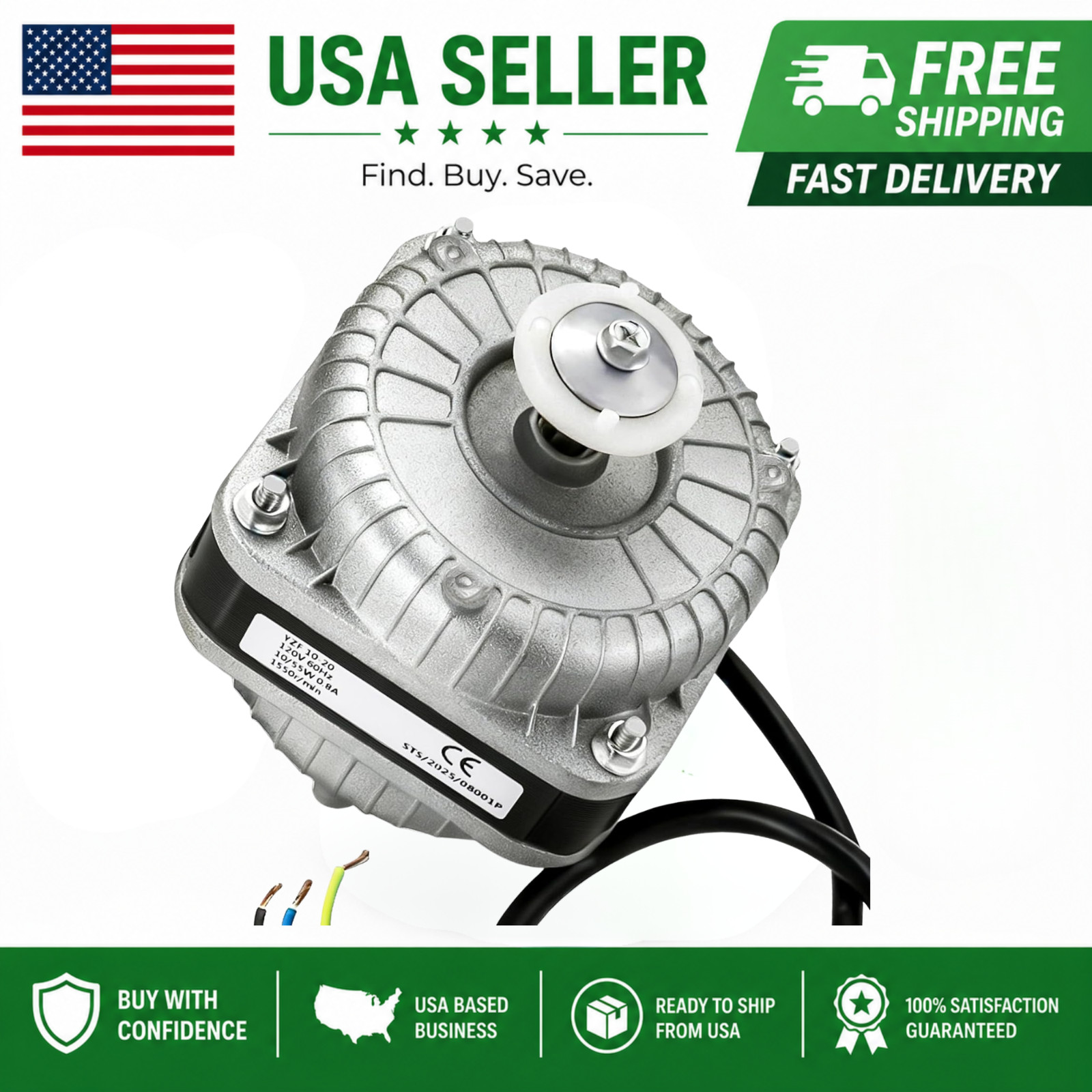 YZF10-20 Condenser Fan Motor AC 120V 60Hz 1550Rpm 10/55W 0.8A Electric Shaded Po