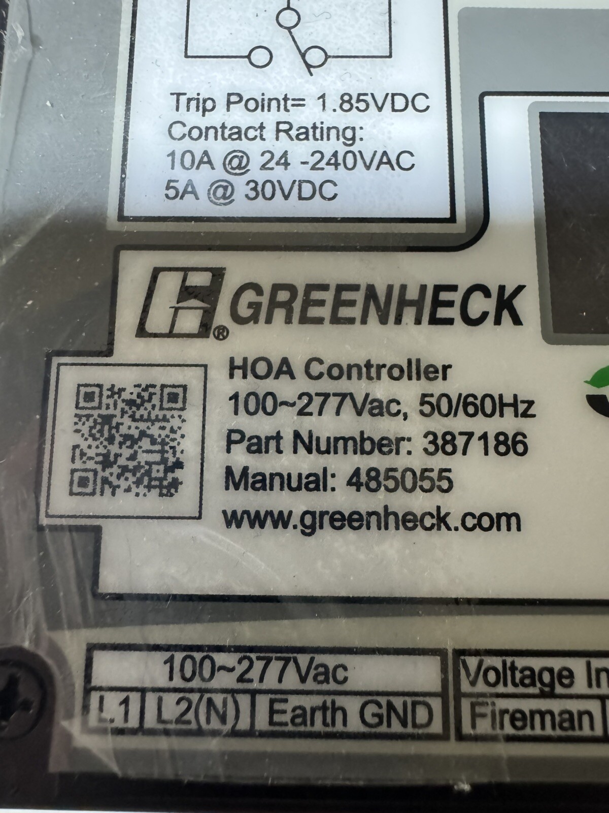 Greenheck 387186 Vari-Green HOA Control 100-277VAC 50/60 Hz Brand New No Reserve
