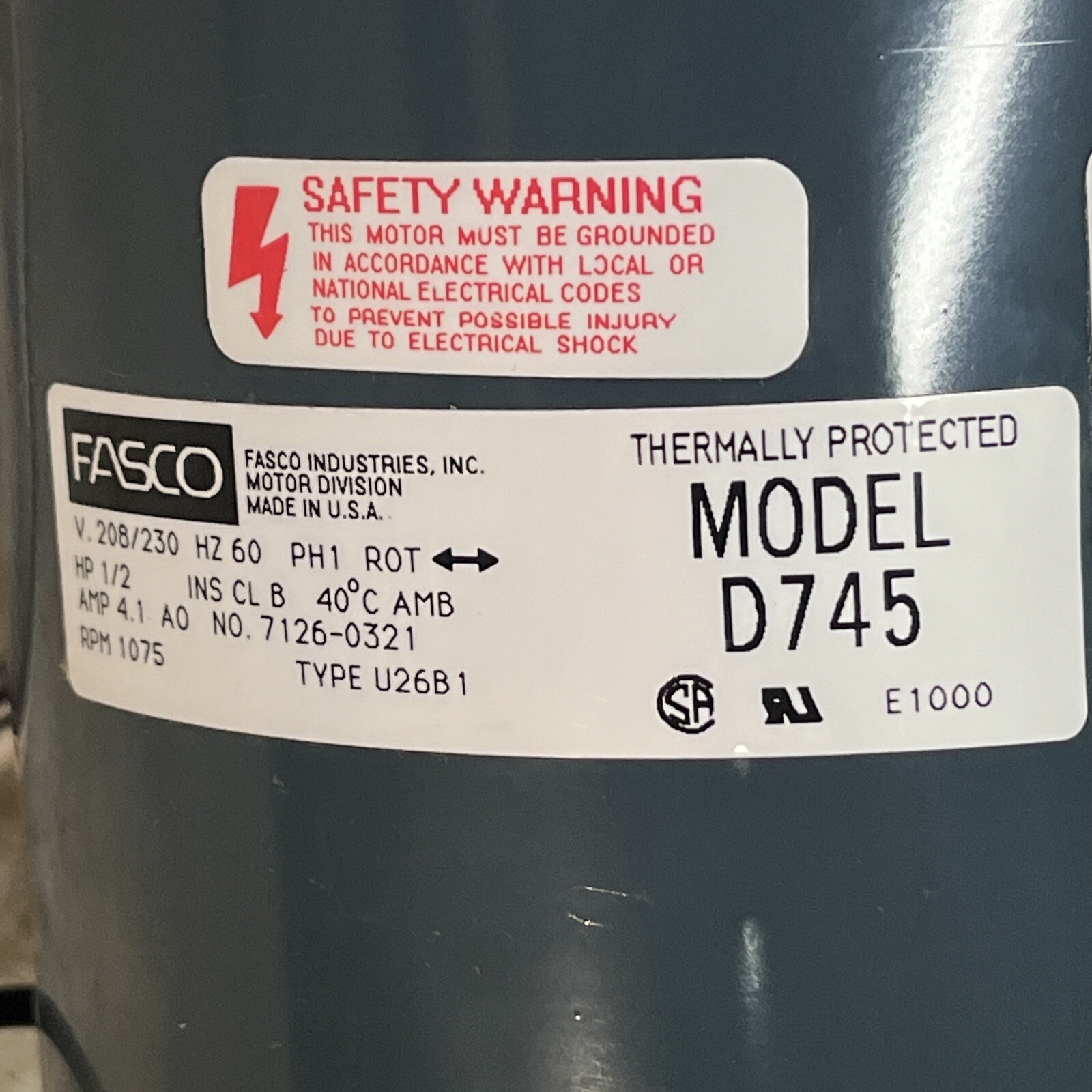 Fasco D745 208/230 HVAC Condenser Fan Motor 1/2 HP Reversable 1075 RPM