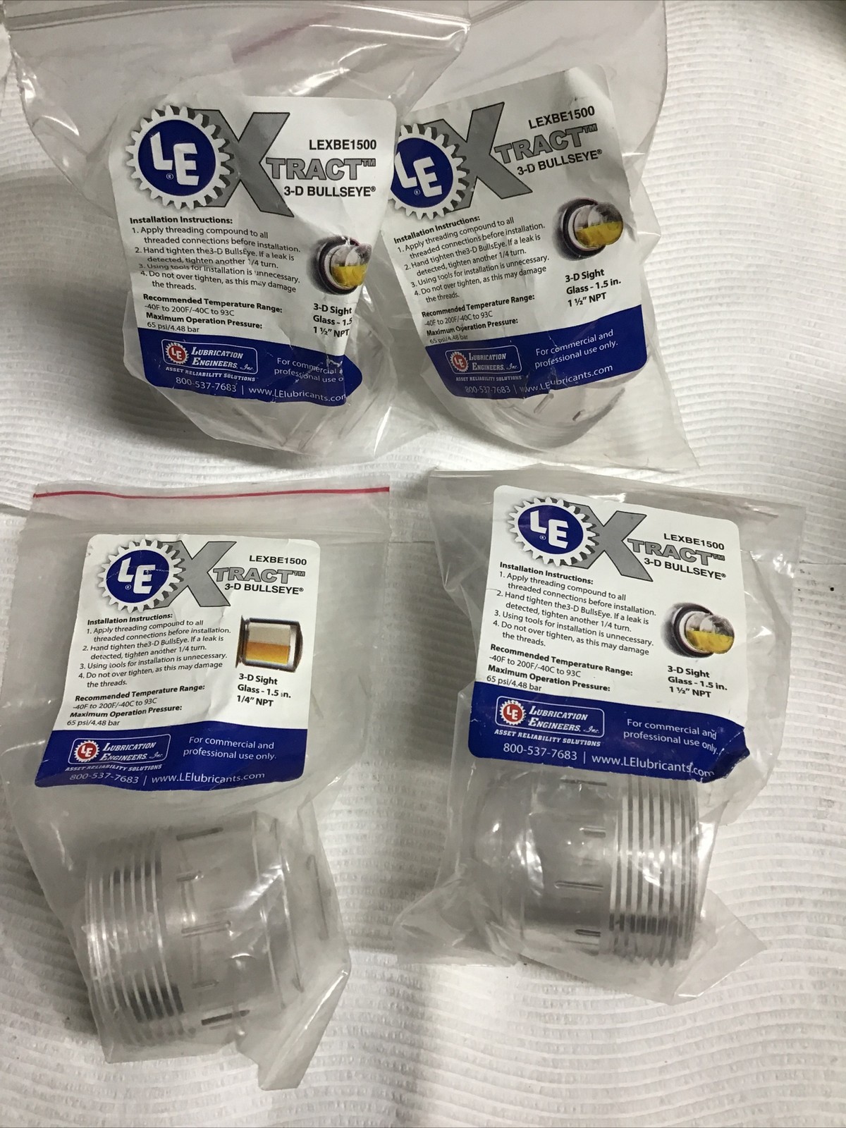 Lot Of 4 LE Lexbe 15001-1/2” Npt Clear Plastic Sight Glass Window -NOS