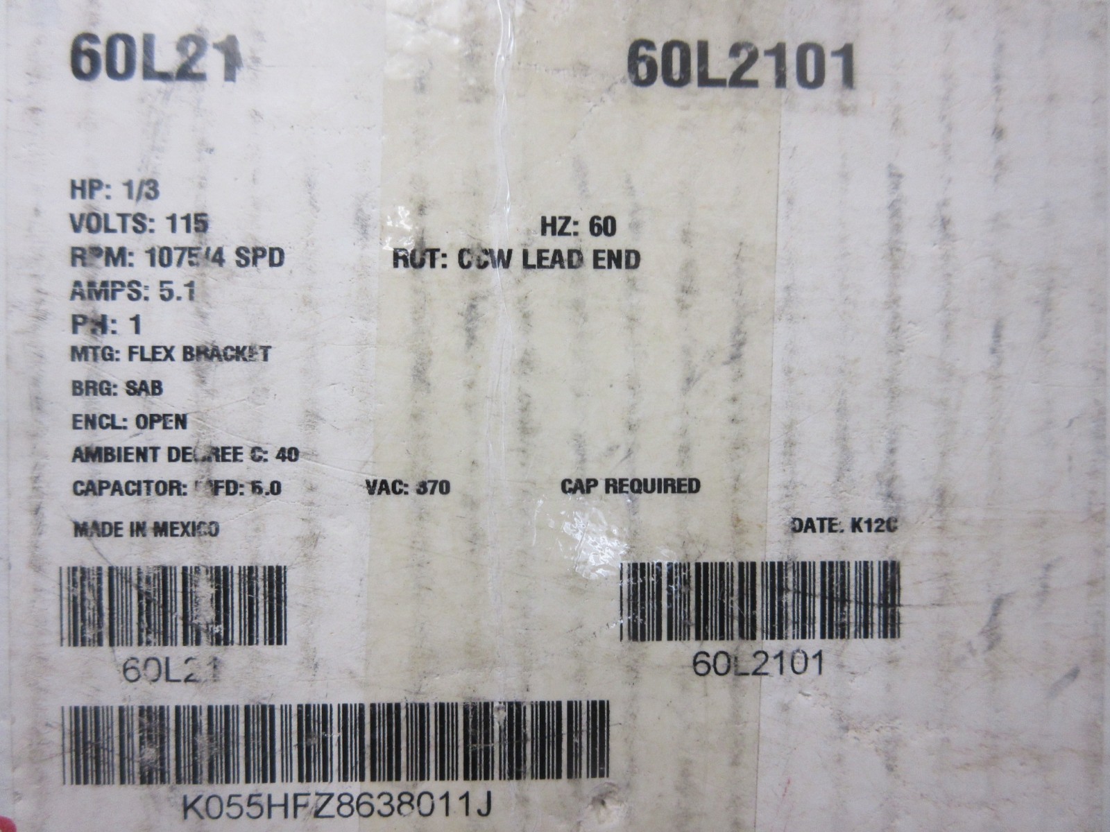 1/3 HP 60L2101 LENNOX ARMSTRONG US MOTORS K55HXHFZ-8638 BLOWER MOTOR 115V 4 SPD