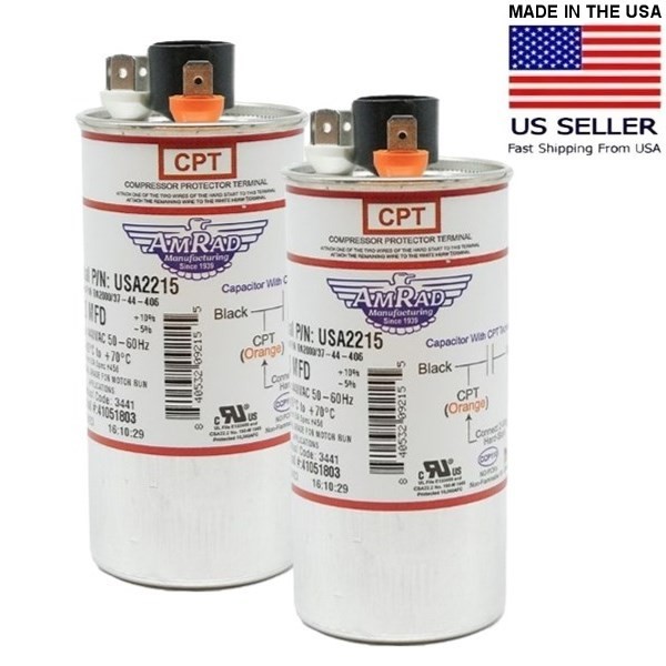 AmRad USA2215 40 uf/MFD 370-440 VAC Run Capacitor 50/60 Hz AC Electric Lot-2